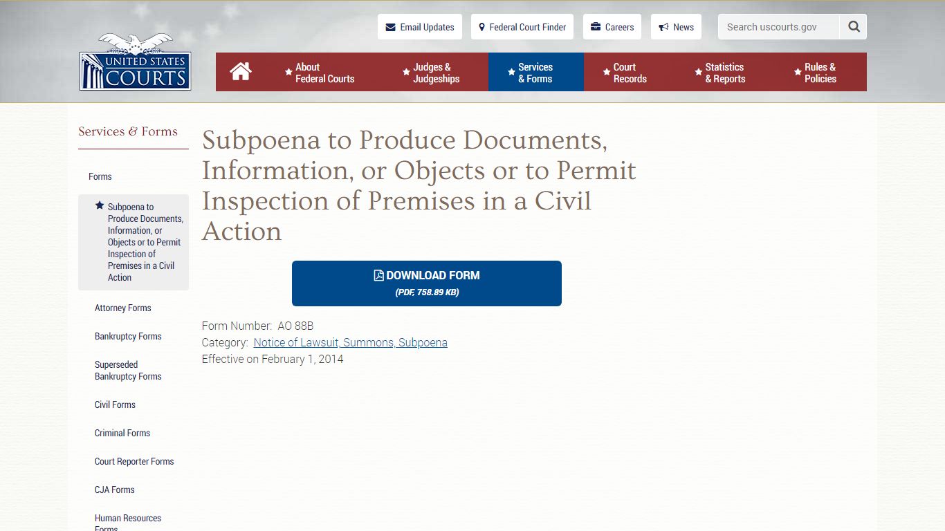 Subpoena to Produce Documents, Information, or ... - United States Courts
